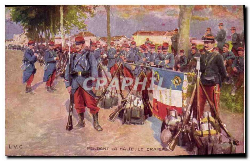 Old Postcard Army During the halt Flag