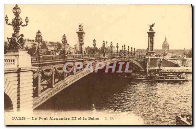 Postcard Old Paris Pont Alexandre III and the Seine Boat Peniche