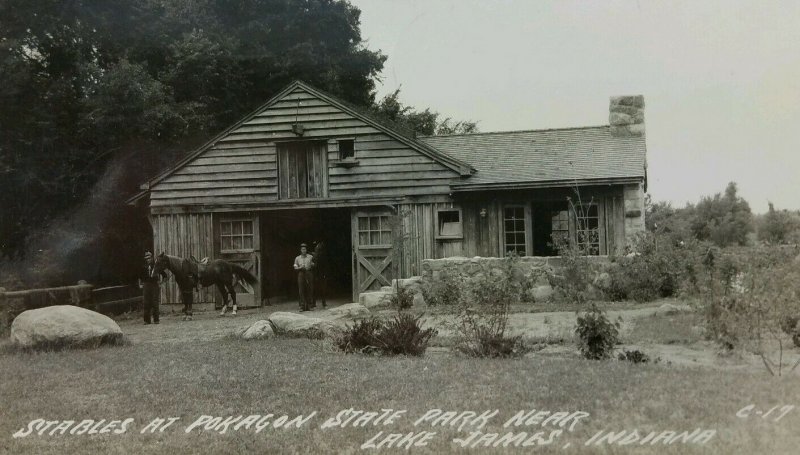 Stables Pokagon State Park Lake Janes Angola Indiana postmark 1945 horses