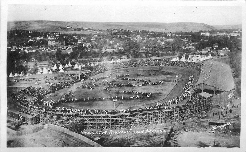 Airview Andrews Waco Rodeo Grounds 1920s RPPC Postcard Pendleton Oregon 13581