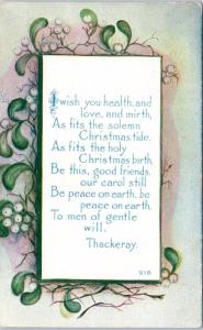 ARTS & CRAFTS Style  GREETING by Owen CHRISTMAS Quote Thackeray 1913    Postcard