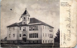 Postcard OR Tillamook Tillamook High School American Flag 1913 J7