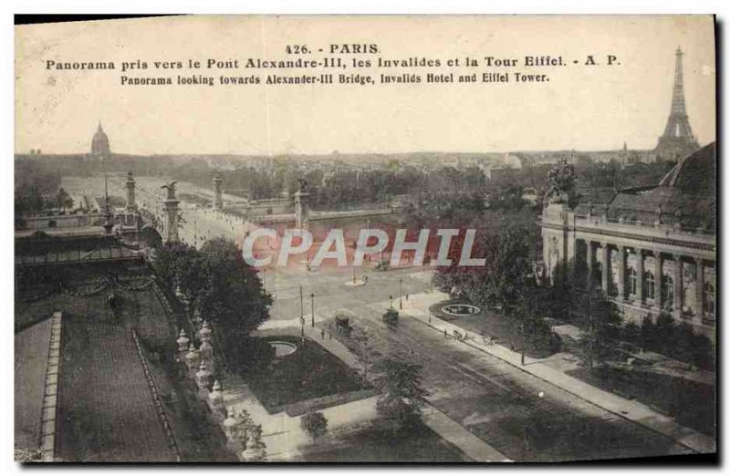 Old Postcard Paris Panorama Taken To The Alexander Bridge Les Invalides and t...