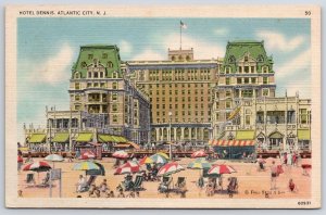 Hotel Dennis Atlantic City New Jersey NJ Bathing Beach And Boardwalk Postcard