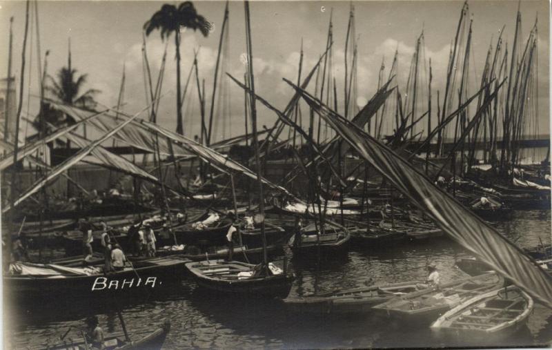 brazil, SALVADOR BAHIA, Harbour with Fishing Boats (1920s) RPPC