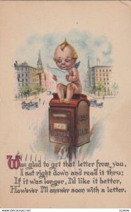 Cherub sitting on a mail Box , 1920