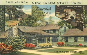 Postcard Illinois New Salem State Park Lincoln's Wagon Wheel Teich 23-8008