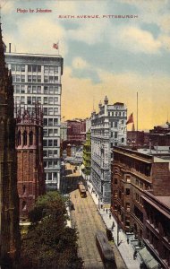 c.'13, Early Color Printing,Sixth Avenue,Street Cars, Pittsbugh, PA,Old Postcard