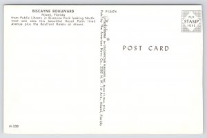 Biscayne Boulevard Looking Northwest~Royal Palms~Miami Florida~Vintage Postcard