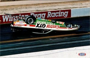 Driver John Force CASTROL GTX RACE CAR Upside Down On Track 1994 Chrome Postcard