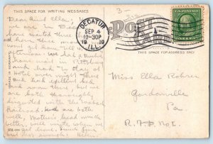 1910 Carnegie Public Library Building Sideview Trees Decatur Illinois Postcard