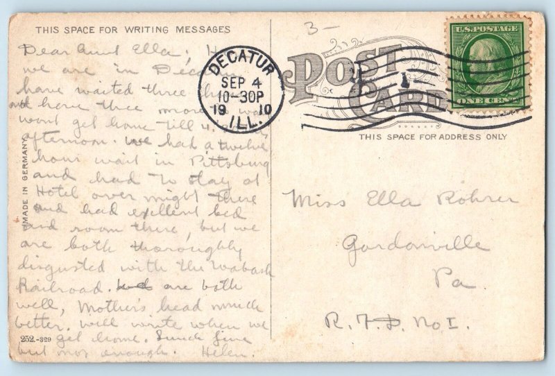 1910 Carnegie Public Library Building Sideview Trees Decatur Illinois Postcard