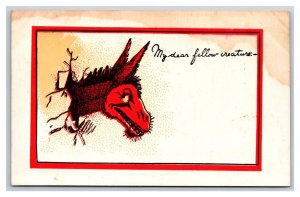 Comic Evil Donkey Head Through Wall My Dear Fellow Creature UNP UDB Postcard R26