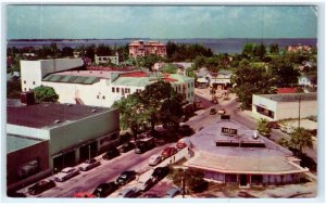 SARASOTA, FL  ~ Elevated STREET SCENE & Ringling Hotel c1950s Cars  Postcard