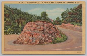 Grafton-Clarksburg West Virginia~Hairpin Curve in Route 50~Linen Postcard