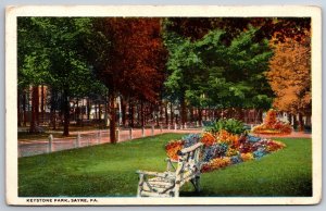 Sayre Pennsylvania~Bench In Keystone Park~Vintage Linen Postcard