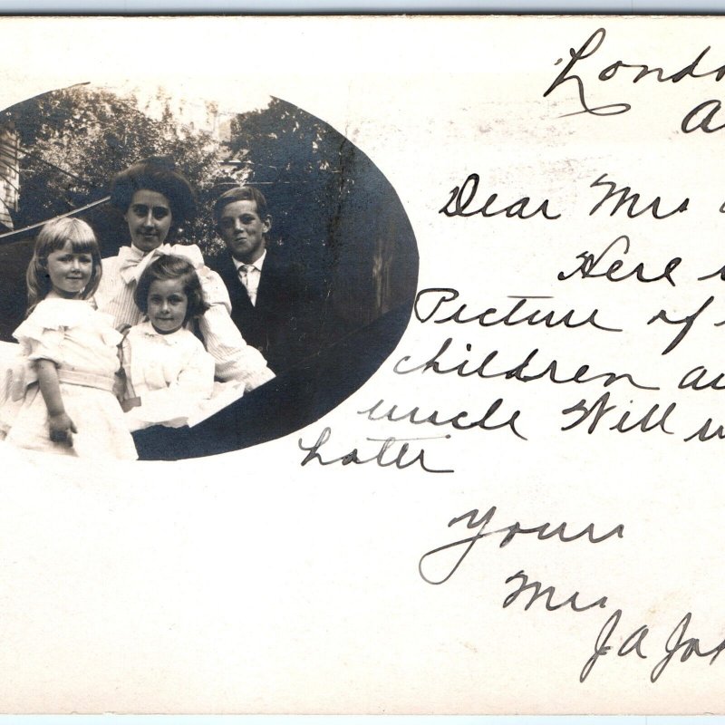 1909 London Mother & Children RPPC Outdoor Real Photo Postcard Cute A111