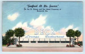BRUNSWICK, GA Georgia The DECK SEAFOOD RESTAURANT  c1950s Roadside Postcard