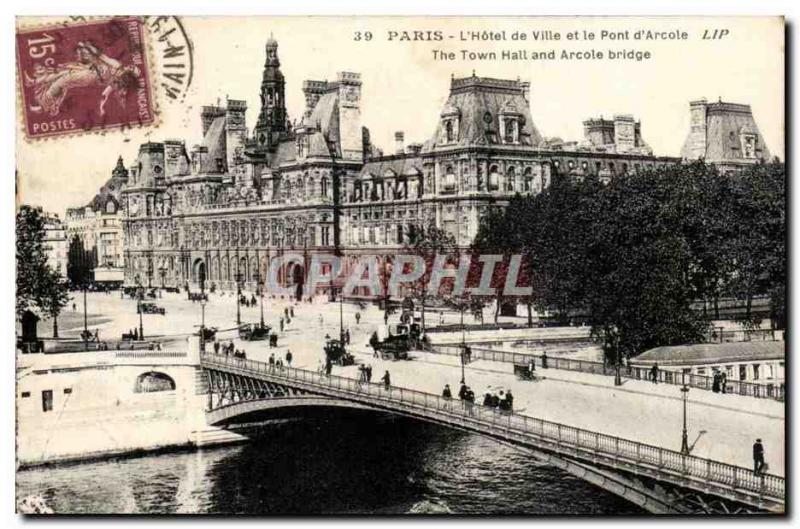 Paris - 1 - L & # 39Hotel Vile and the Pont d & # 39Arcole - Old Postcard