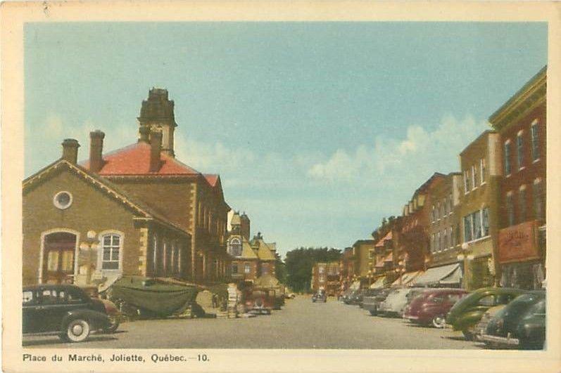 Place du Marche Joliette Quebec Canada With Lots of Old Cars Vintage Postcard