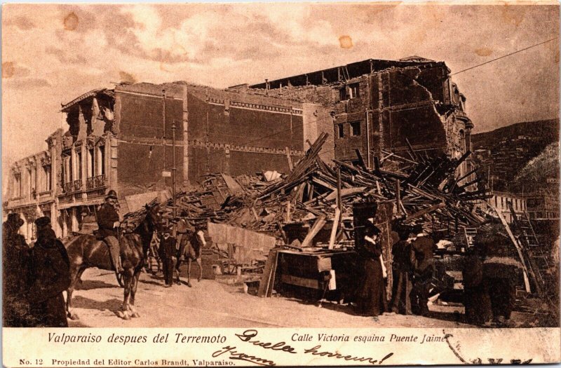 Chile Valparaiso Despues Del Terremoto Calle Victoria Esquina Postcard 09.57