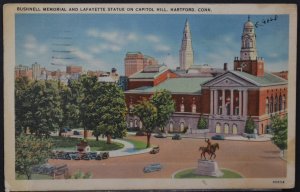 Hartford, CT - Bushnell Memorial and Lafayette Statue on Capitol Hill - 1937