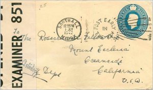 Entier Postal Stationery Feb. 1 / 2d Censored for USA 1942