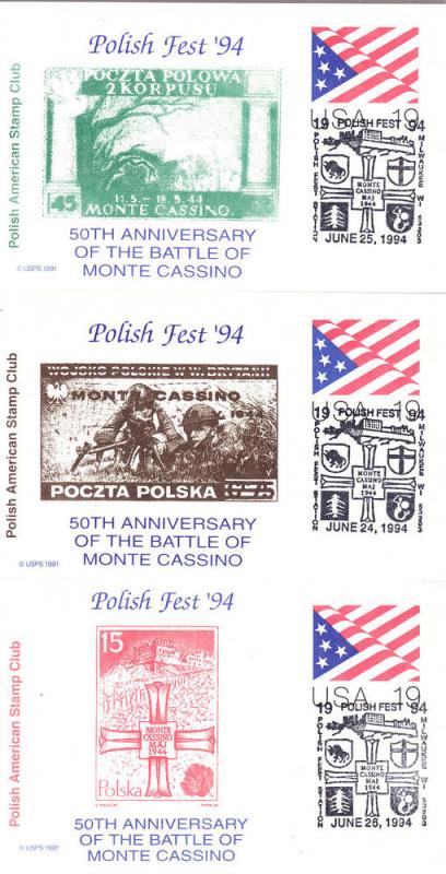 Polish Fest '94 Three Cards - GOvt. in Exile Stamps