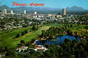 Arizona Phoenix Panoramic View Across Encanto Golf Course and Lagoon 1974