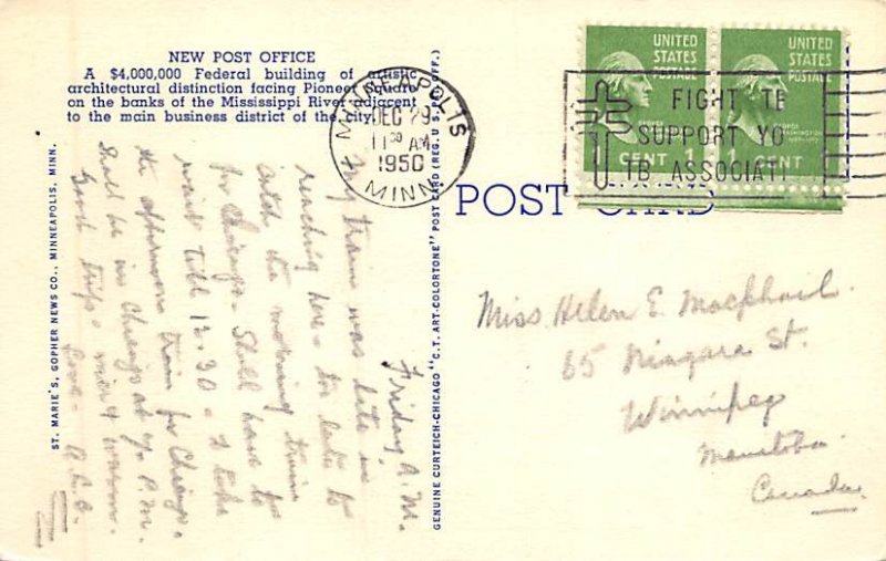 Post Office Post Office     - Minneapolis, Minnesota MN Postcard