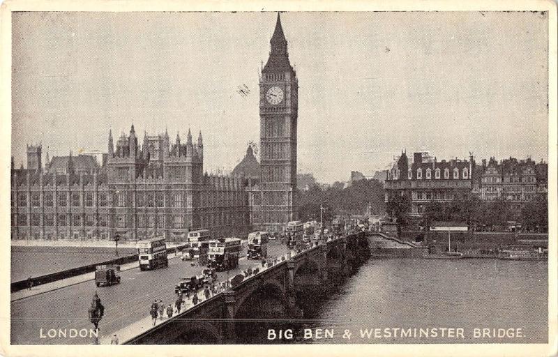 uk18415 big ben and westminster bridge london  real photo uk bus tram car