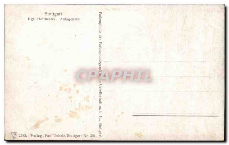Old Postcard Stuttgart Hoftheater Anlagensee