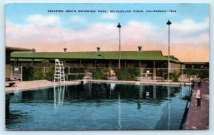 McCLELLAN FIELD, CA California ~ Enlisted Men's SWIMMING POOL c1940s Postcard