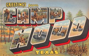 Camp Hood Texas Greetings Large Letter Linen Vintage Postcard AA62196