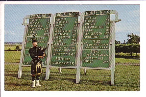 Mileage Chart, Highland Bag Piper, Nova Scotia