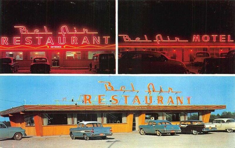 Greenville IL Bel Air Restaurant & Motel Old Cars Postcard