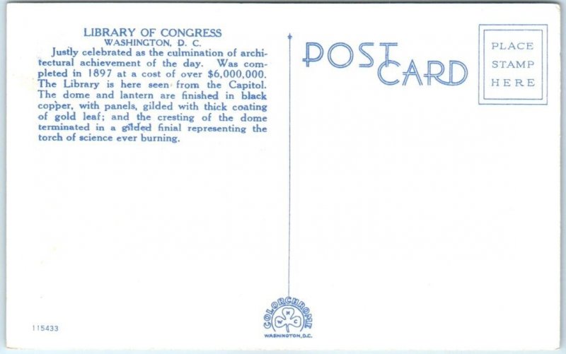 Postcard - Library Of Congress - Washington, District of Columbia