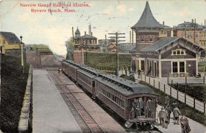 Revere Beach Massachusetts Narrow Gaurge Train Station Vintage Postcard AA15198