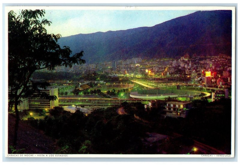 1967 Caracas at Night View Toward Universitary Town Venezuela Postcard