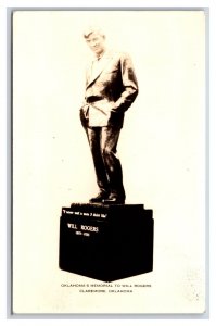 RPPC Will Rogers Memorial Statue Claremore Oklahoma OK UNP Postcard T7