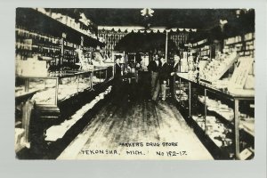 Tekonsha MICHIGAN RP c1910 INTERIOR DRUG STORE nr Battle Creek Coldwater Albion