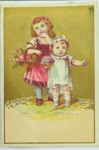 Lot of 3 Victorian Trade Cards Adorable Children Flowers Basket Fabulous! P89