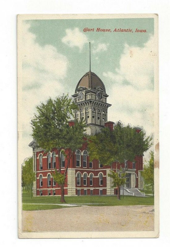 Postcard Iowa IA Court House Atlantic Standard View Card Clock Tower Cass County 