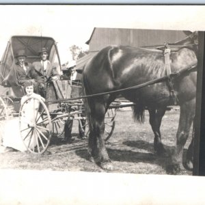 c1900s Cool Men Big Horse Drawn Carriage RPPC Farm Girl Smile Real Photo PC A135