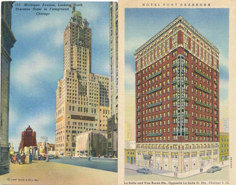 (2 cards) Chicago IL, Illinois - Sheraton Hotel - Hotel Fort Dearborn - Linen