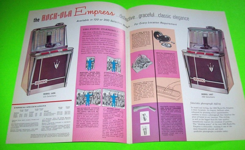 Rock-Ola Empress 1496 1497 Jukebox FLYER 1962 NOS Original Phonograph Music 