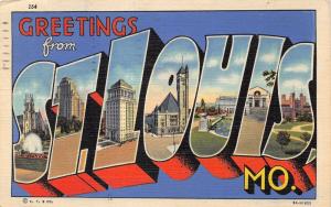St Louis Missouri Large Letter Linen~Churches-Buildings-Park Scene~1948 Postcard