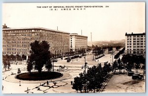 Japan Postcard The Visit of Imperial Route Front Tokyo Station c1940s RPPC Photo