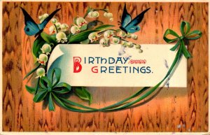 Birthday Greetings With Butterflies and Flowers 1911