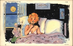 Curt Teich Address & Moonlight Sexy Woman in Bed Man in the Moon C-55 LINEN